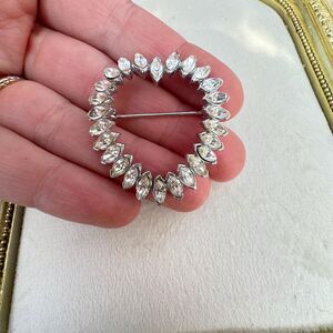 Vintage Jewelry Silver Tone Bogoff Signed Heart Rhinestone Brooch Pin